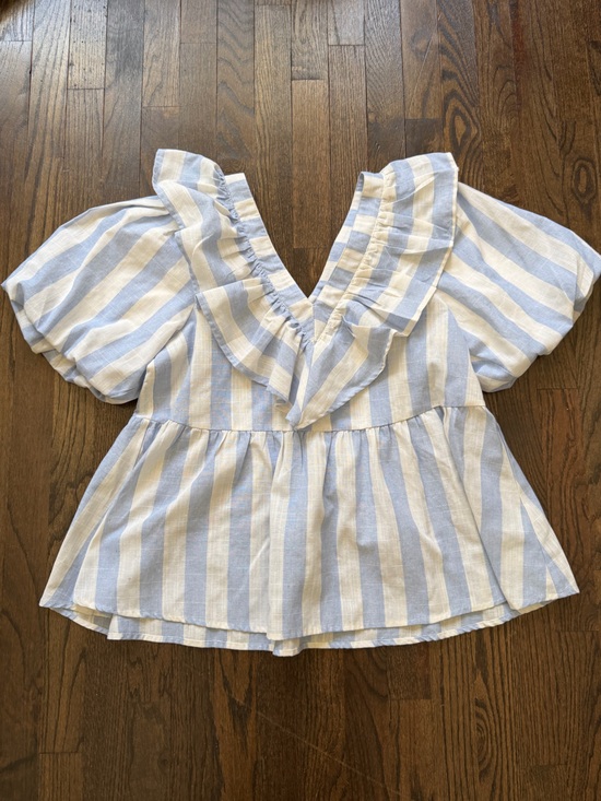 entro Tops - Blue and White Striped Off-Shoulder Top